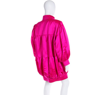 ooak 1980s Nina Ricci Hot Pink Satin Oversized Jacket or Evening Dress