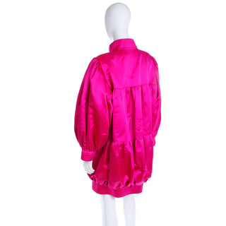 Rare 1980s Nina Ricci Hot Pink Satin Oversized Jacket or Evening Dress