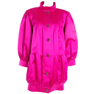 1980s Nina Ricci Hot Pink Satin Oversized Jacket or Evening Dress Runway