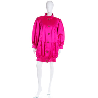 1980s Nina Ricci Hot Pink Satin Oversized Jacket or Evening Dress Rare