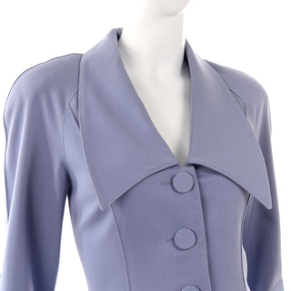 1980s Albert Nipon Vintage Periwinkle Blue Skirt & Jacket Suit  pointed large lapels