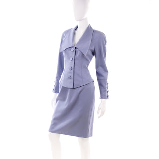 1980s Albert Nipon Vintage Periwinkle Blue Skirt & Jacket Suit 