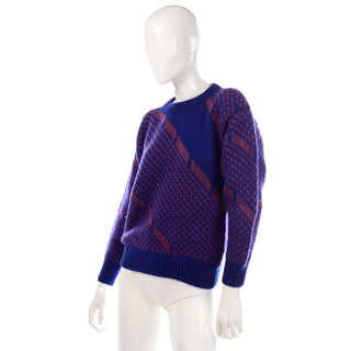 1980s Blue & Purple Wool Knit Sweater