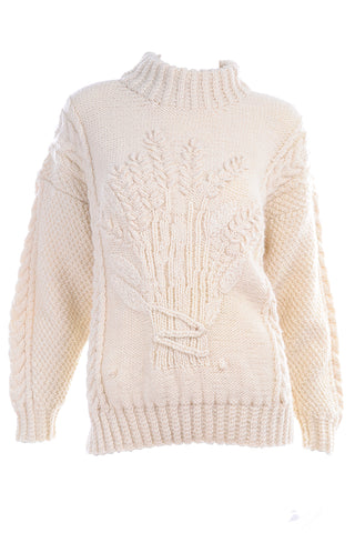 Vintage Cream Wool Fisherman's Sweater with Wheat Pattern