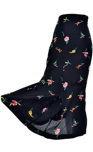 Norma Kamali Silk Skirt Vintage Floral Fish Tail