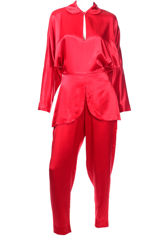Red Silk Norma Kamali Vintage 1980s Jumpsuit