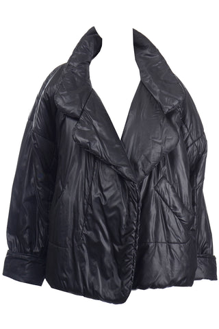 1980s Norma Kamali OMO Vintage Black Sleeping Bag Coat with pockets
