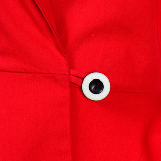 Norma Kamali Vintage Red Cotton Cinched Waist Peplum Jacket Button
