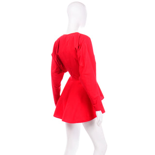 Norma Kamali Vintage Red Cotton Cinched Waist Peplum Jacket Sz Small
