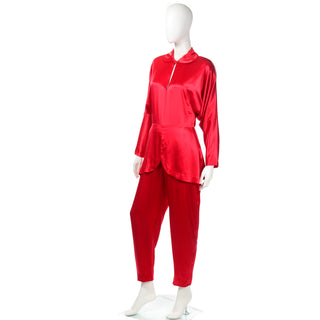 Red Silk Norma Kamali Vintage 1980s Jumpsuit Rare designer piece