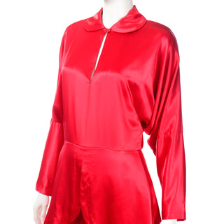 Red Silk Norma Kamali Vintage 1980s Jumpsuit with keyhole