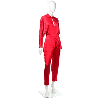 Red Silk Norma Kamali Vintage 1980s Jumpsuit Evening Dress alternative