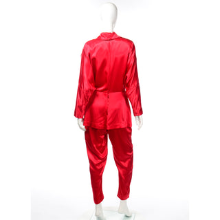 Red Silk Norma Kamali Vintage 1980s Jumpsuit 80s