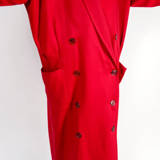 1980s Norma Kamali Oversized Double Breasted Long Red Wool Coat