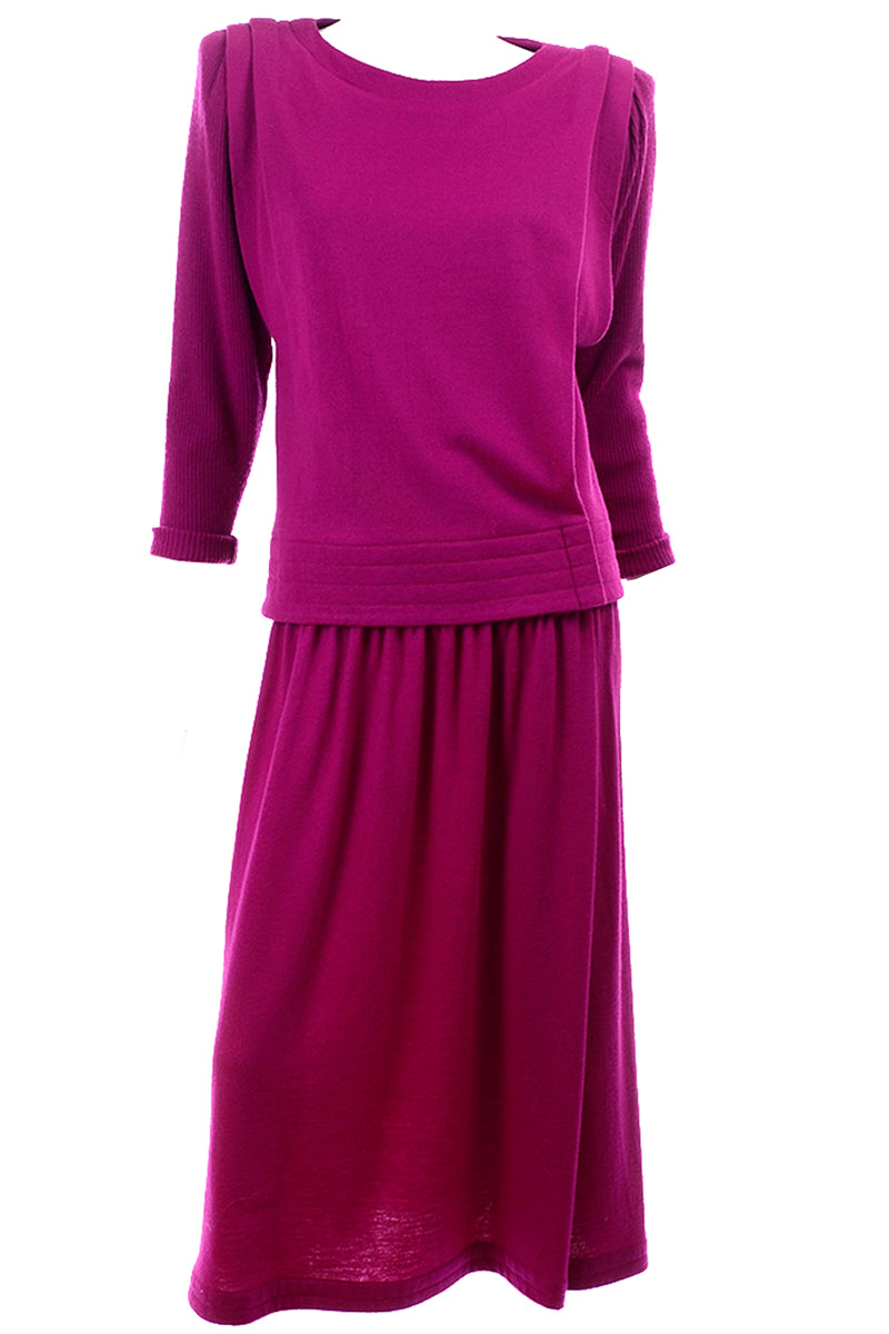 1980s Vintage Norma Walters Magenta Fuchsia Pink Knit 2 Piece Dress Modig 1980s Vintage Norma Walters Magenta Fuchsia Pink Knit 2 Piece Dress Modig