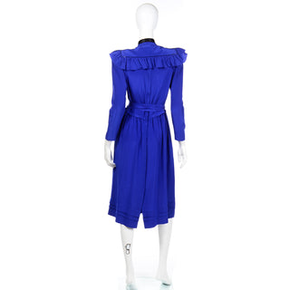 1980s Norma Walters Blue Silk Dress w/ Beaded Detachable Collar