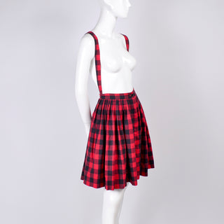 1980's Norma Kamali Plaid Suspender Skirt
