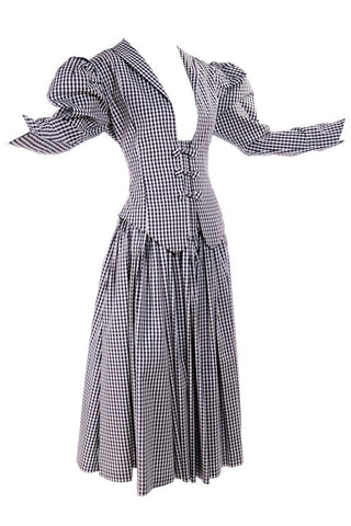 1980's Norma Kamali black and white checked dress