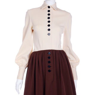 1960s Norman Norell Brown & Cream Knit Vintage Dress Designer Custom