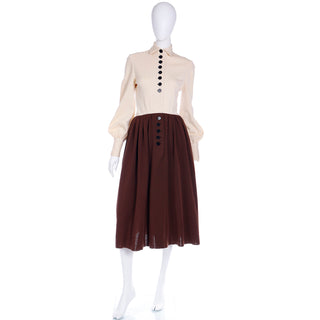 Designer 1960s Norman Norell Brown & Cream Knit Vintage Dress