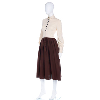Custom 1960s Norman Norell Brown & Cream Knit Vintage Dress