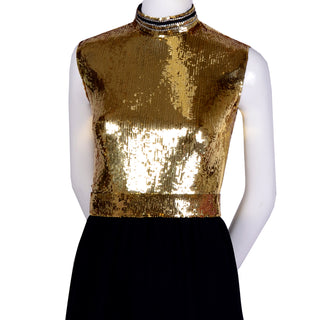 Norman Norell Vintage Gold & Black Evening Dress & Jacket Rhinestones