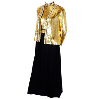Tassell Norman Norell Vintage Gold & Black Evening Dress & Jacket