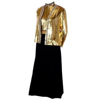 Norman Norell Vintage Gold & Black Evening Dress w Jacket