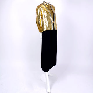 Norman Norell Vintage Gold Sequins & Black Evening Dress & Jacket