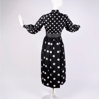 1960's Norman Norell vintage polka dot dress black