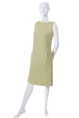 1960s Norman Norell New York Designer Green Wool Dress - Dressing Vintage