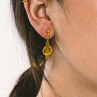 1980s Gold Tone Drop Earrings w/ Small Textured Hoop