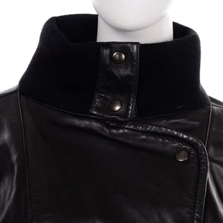 Vintage Black Leather Claude Montana Jacket W Pony Hair Lapels Snap