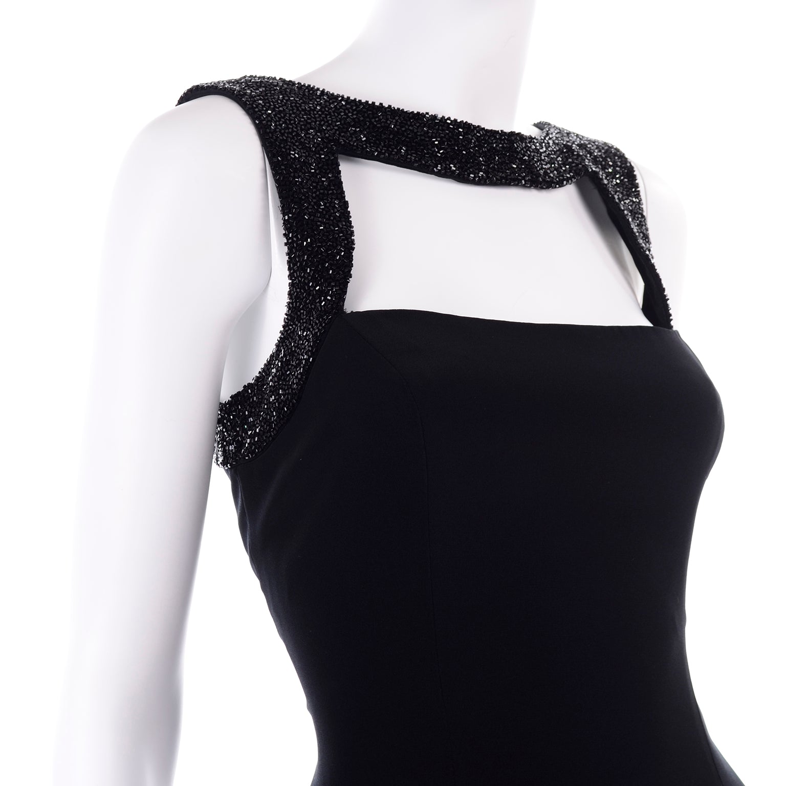 Vintage Oleg Cassini Black Tie Beaded Evening Dress w/ Cutwork Bodice – Modig