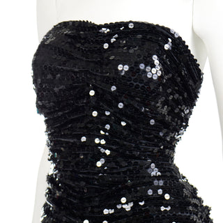 Oleg Cassini Vintage Black Sequin Strapless Evening Dress