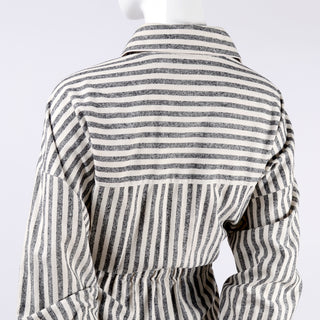 Grey and white striped silk shirt dress by Oleg Cassini