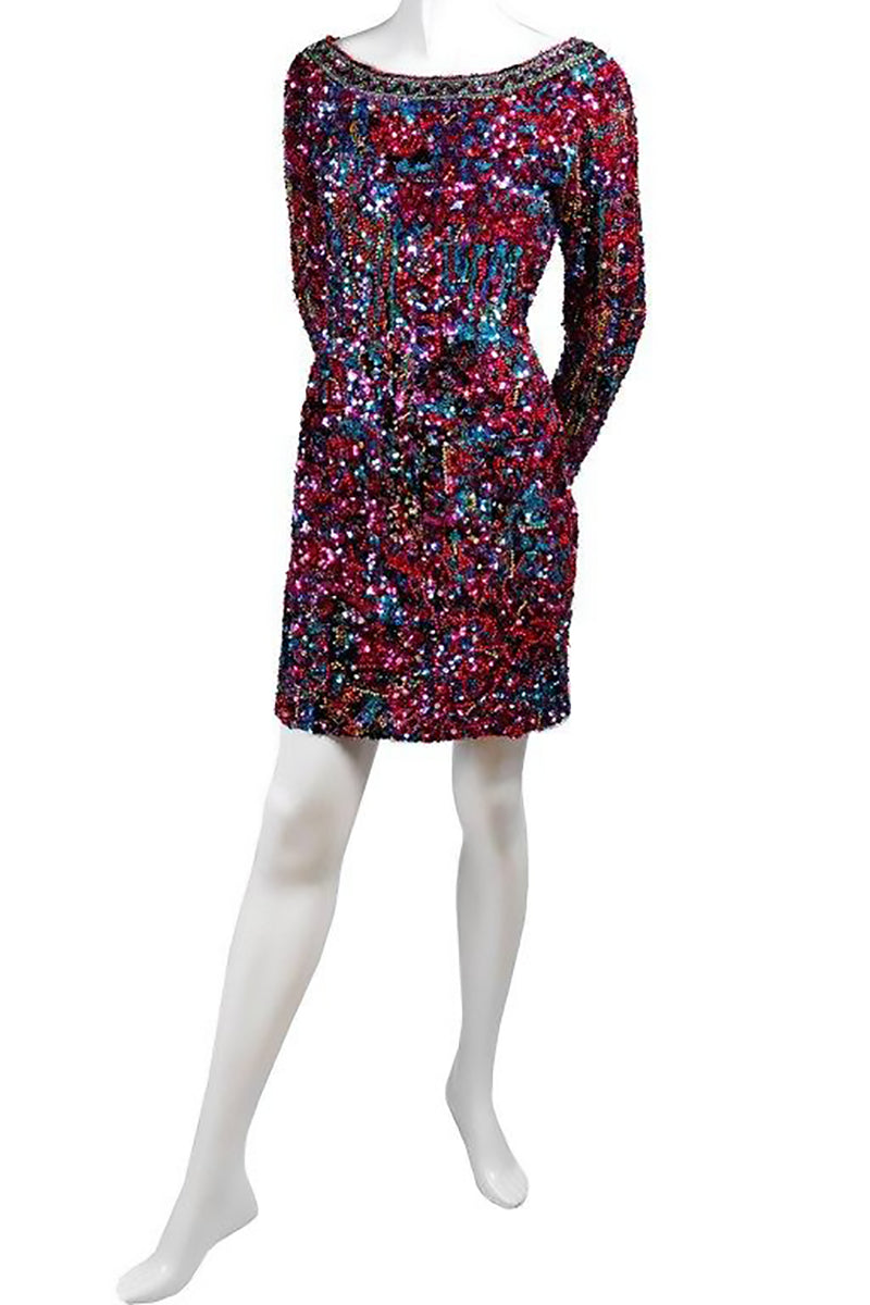 Beaded Silk Oleg Cassini Vintage Dress w/ Colorful Sequins Size 4/6 Modig Beaded Silk Oleg Cassini Vintage Dress w/ Colorful Sequins Size 4/6 Modig