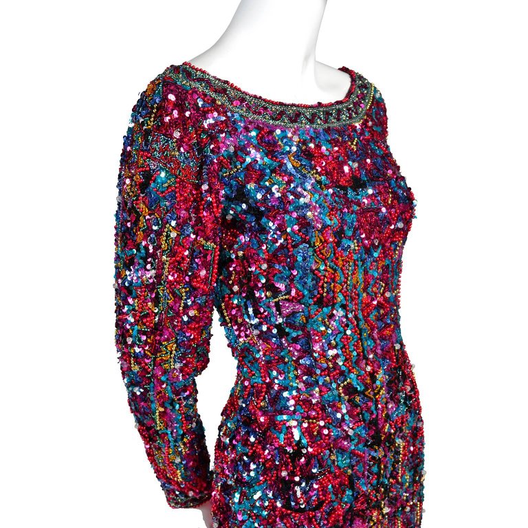 vintage oleg cassini sequin dress Vintage Oleg Cassini Black Tie Dress, With Beads, Sequins And Back Slit Size 8