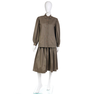 1980s Yves Saint Laurent Olive Green Cotton Outfit