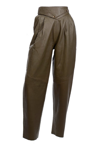 1980s Olive Green Leather Pants