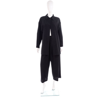 1980s Opus 204 Lightweight Black Wool Jacket & Wide Leg Pants S/M