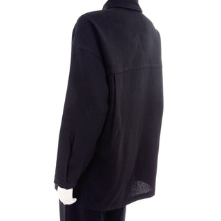 1980s Opus 204 Lightweight Black Wool Jacket & Wide Leg Pants S/M