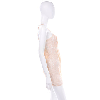 1970s Ora Feder Champagne Silk Lace Panel Slip or Chemise Size Small