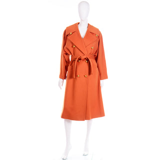 Guy Laroche Vintage Orange Cashmere Blend Coat With Belt 1980s