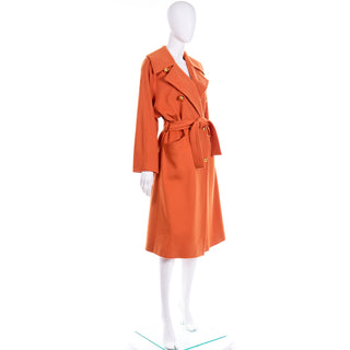 1980s Guy Laroche Vintage Orange Cashmere Blend Coat With Belt
