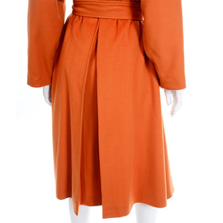 Guy Laroche Vintage Orange Cashmere Blend Coat With Belt back pleat