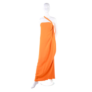 Asymmetrical strap Oscar de la Renta Orange Silk Dress