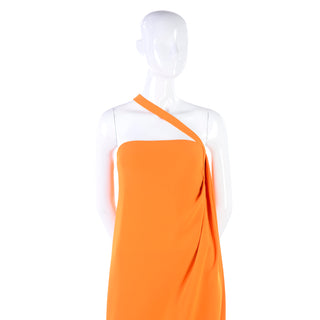 Single strap Oscar de la Renta orange silk long gown