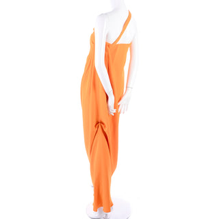 Orange gathered asymetrical strap runway dress