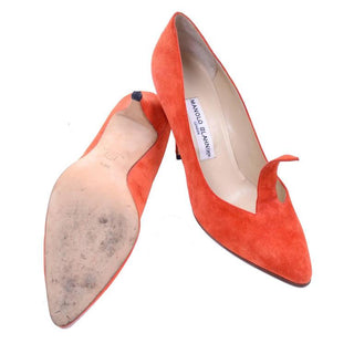 Manolo Blahnik London Orange Suede Vintage Heels w/ Flame 38.5